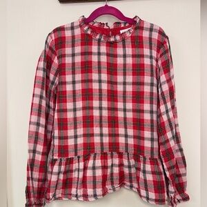 Cat & Jack: Girl’s Red/Green/Gold Plaid Long Sleeve Blouse, Size L (10/12)